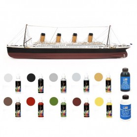 Pack Barco de madera OCCRE RMS Titanic 1/300 con pinturas, tinte y barniz
