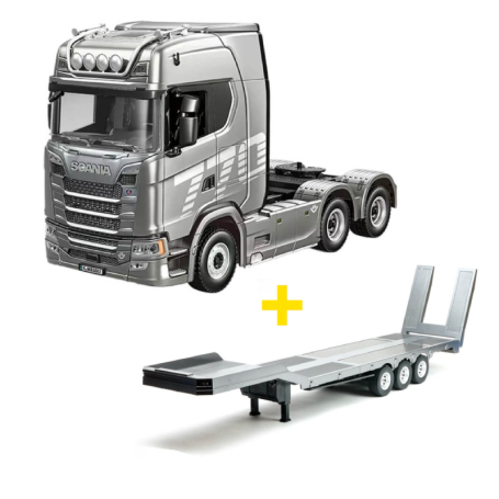 Pack Camión Scania 770S V8 Huina 1501 19 canales 1/18 Plata con plataforma plateada en Camiones RC de Hobbyteam