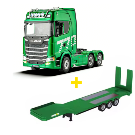 Pack Camión Scania 770S V8 Huina 1501 19 canales 1/18 Verde con plataforma verde en Camiones RC de Hobbyteam