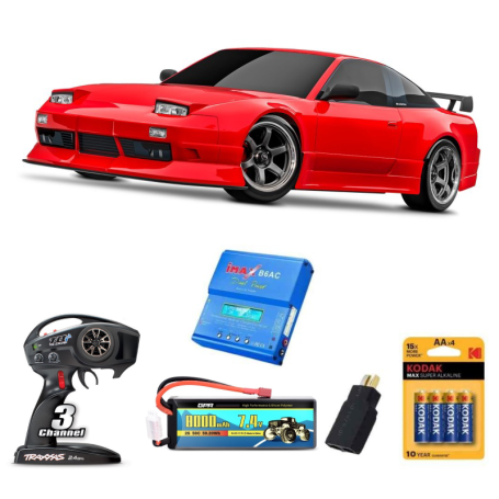 Pack Coche RC Traxxas 4-Tec Drift Nissan 240SX 1/10 (Brushed) Rojo con Batería y Cargador en Packs Traxxas de Hobbyteam