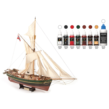 Pack Maqueta Barco de Madera Occre GJØA 1/45 con pinturas, tinte y barniz